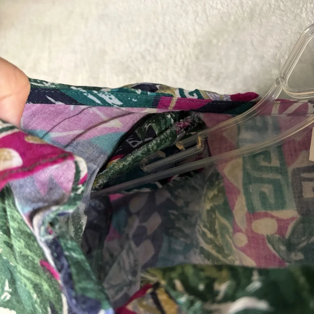 Vintage 90s CA Sport Tropical Romper Sz M Rayon Button Front Elastic Waist